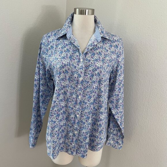 Chaps Womens XL No Iron Button Up Shirt Floral Long Sleeve Blouse Top - Picture 1 of 11